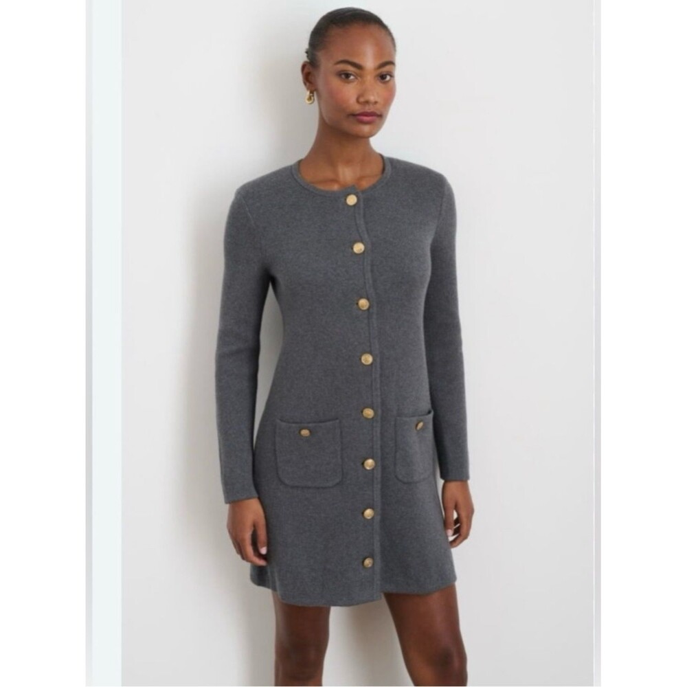 Alex Mill Stella Long Sleeve Cotton/Cashmere Knit Minidress Cardigan Gray Small